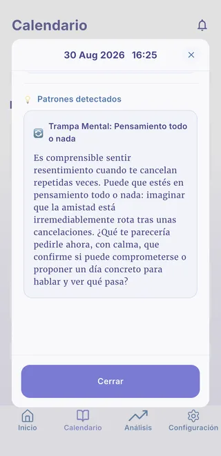 MindLogs detecta una trampa mental y ofrece una reflexión tras la entrada del diario